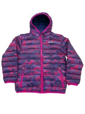 Eddie Bauer Puffer Jacket Girls Small 7/8 Pink Purple Warm Outdoor Winter Travel